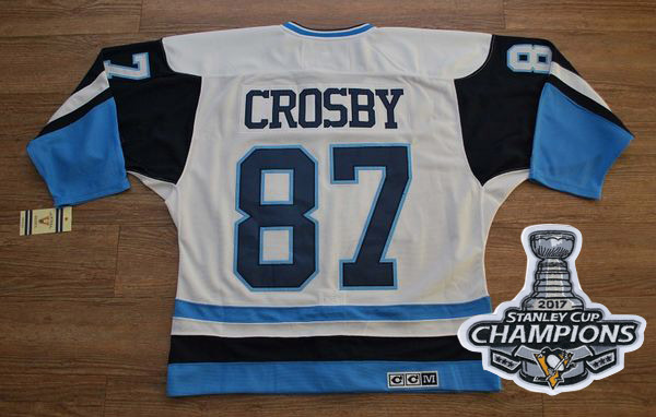 Penguins #87 Sidney Crosby White/Blue CCM Throwback Stanley Cup Finals Champions Stitched NHL Jersey